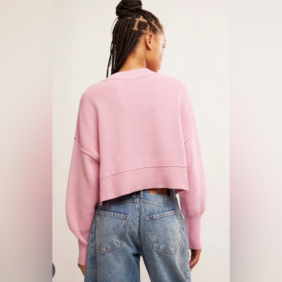 Free People Pink Cropped Crew Neck Sweater - Picture 2 of 6